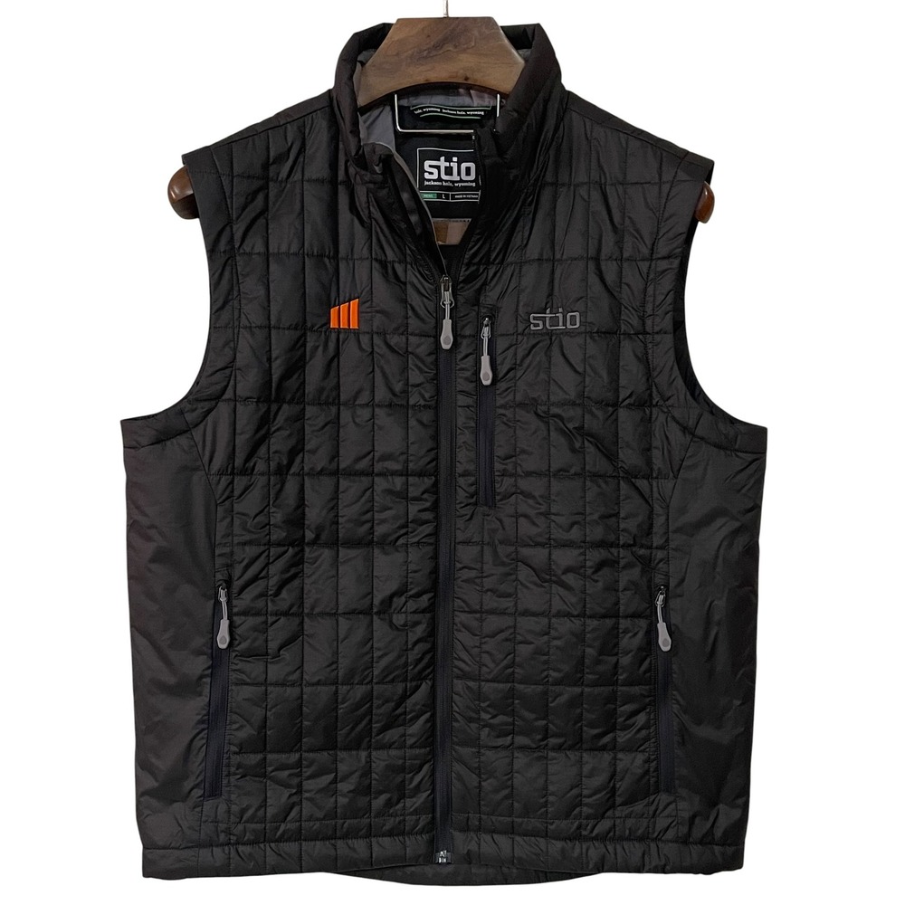 Stio Mens Azura Insulated Vest Black Primaloft Quilted Full Zip Technical Hike L